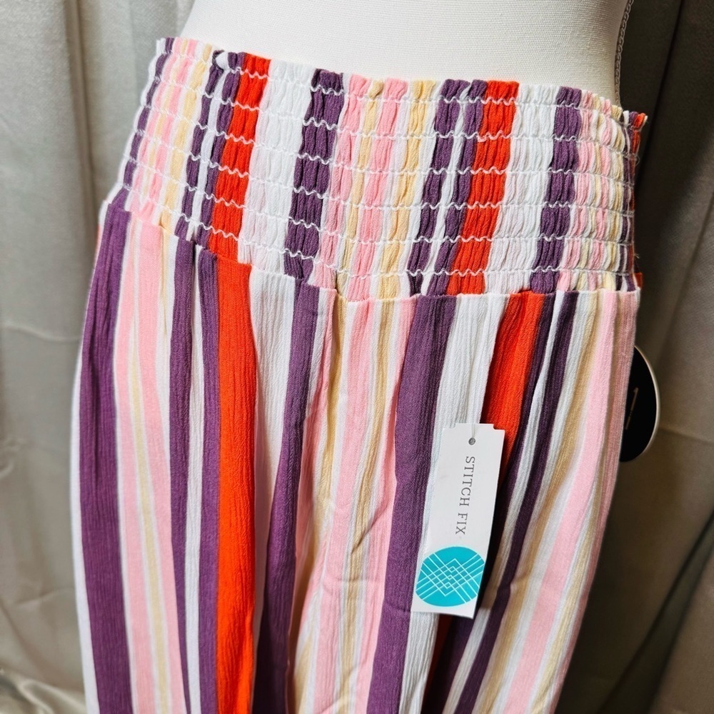 One 5 One Wide Leg Pants in Red and Purple with Elastic Waistband - Picture 3 of 12